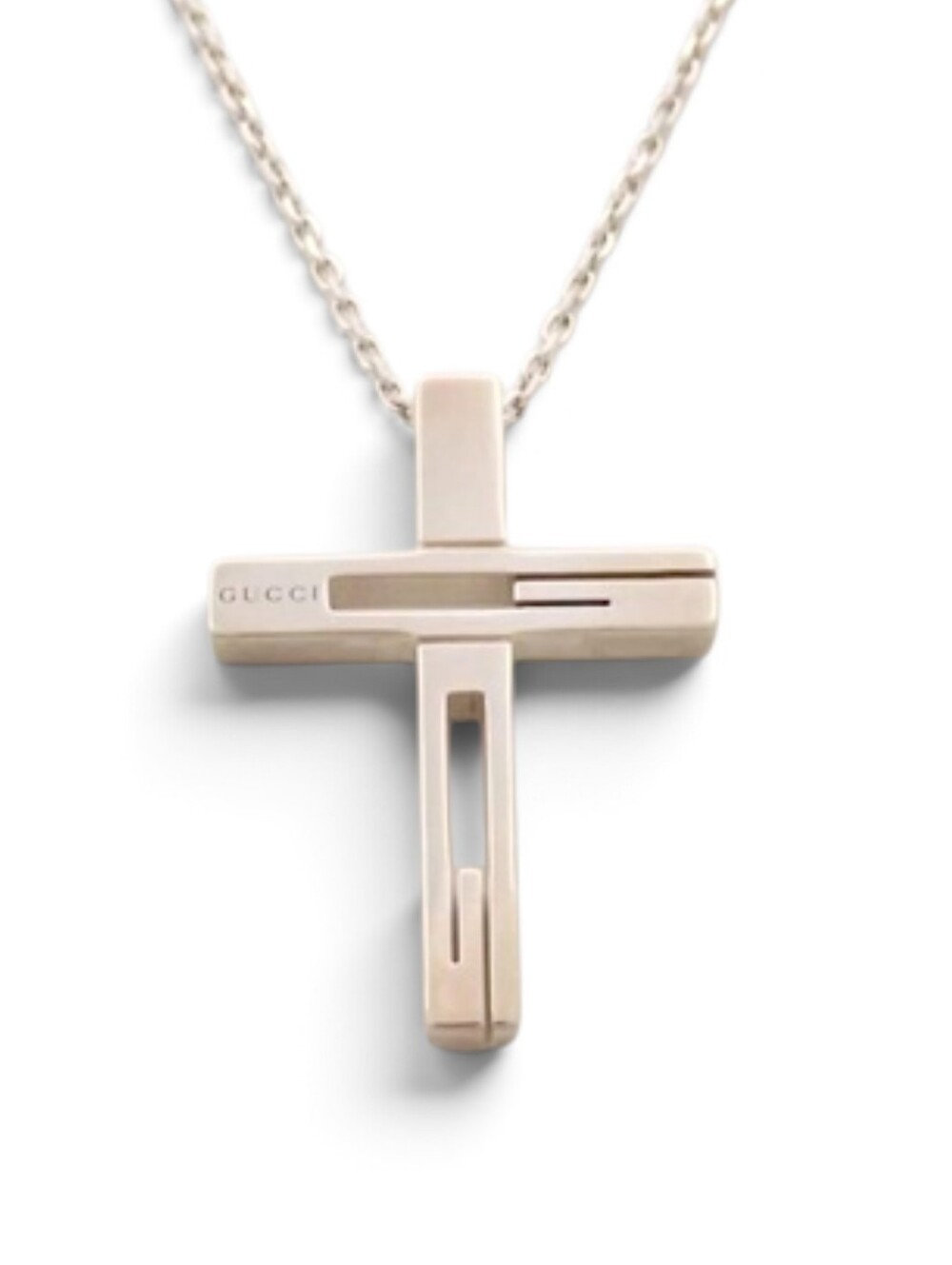Gucci Silver Cutout Cross Pendant Necklace 925 Unisex